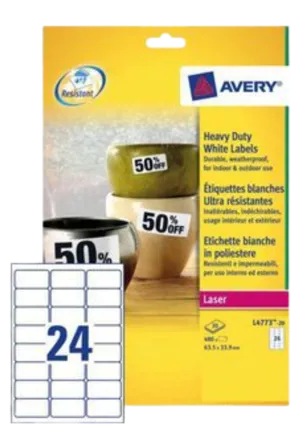 Avery etiketten polyester 63,5x33,9 mm (NL341020)