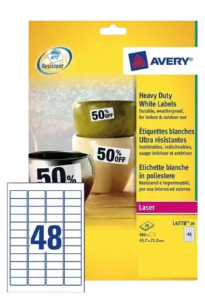 Avery Etiketten polyester 45,7x21,2 mm (NL341023)