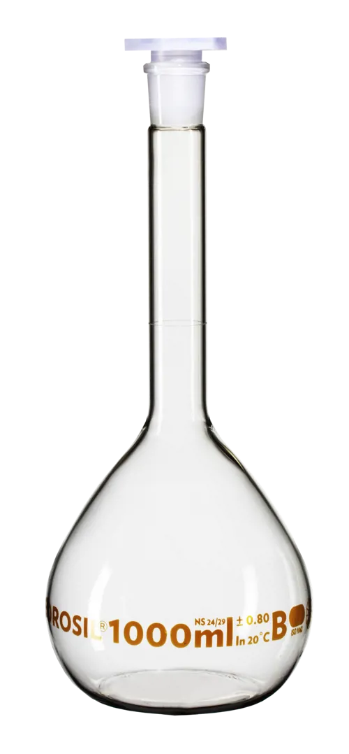 Målekolbe, 1000 mL, PP-prop, Borosil, Class B Målekolbe, 1000 mL, PP-prop, Borosil, Class B (010740)
