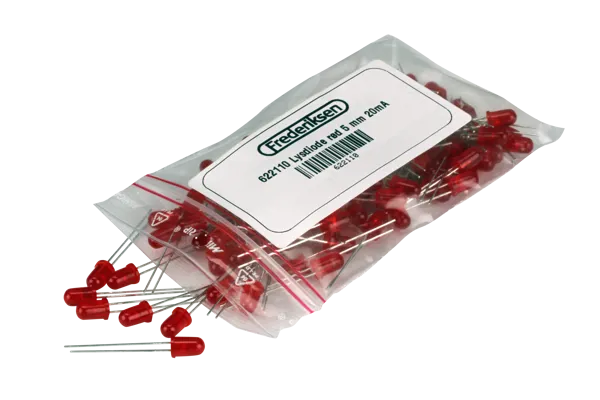 Lysdiode rød 5 mm 20 mA, pk a 100  (622110)
