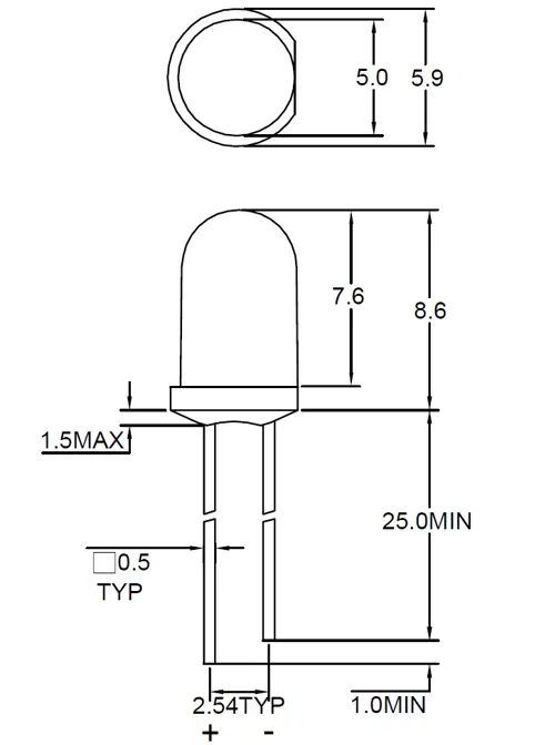 Lysdiode, gul, 5 mm, 20 mA  (622120)