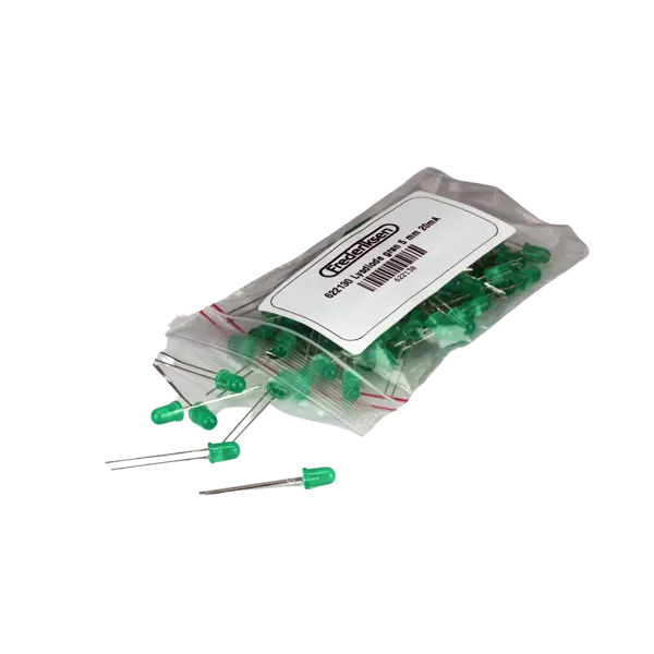 Lysdiode grønn 5 mm 20 mA, pk a 100  (622130)