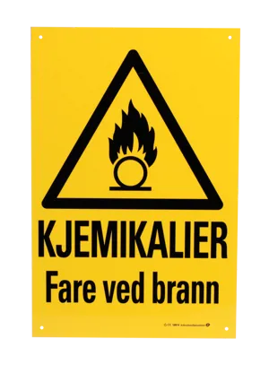 Varselskilt Kjemikalier, fare ved brann Varselskilt Kjemikalier, fare ved brann (675002)