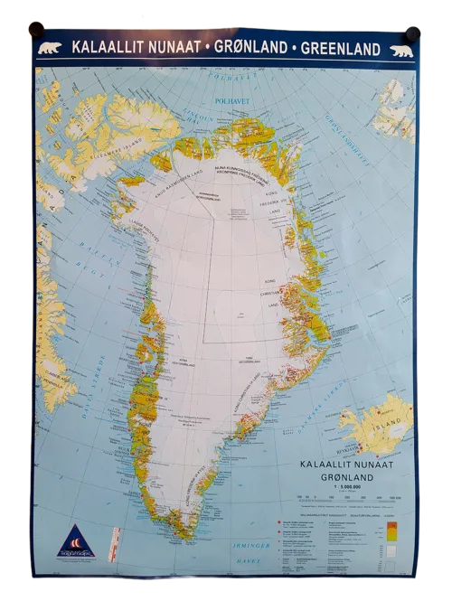 GRØNLANDKORT midt – 70 x 100 cm enkeltlamineret  (791042)