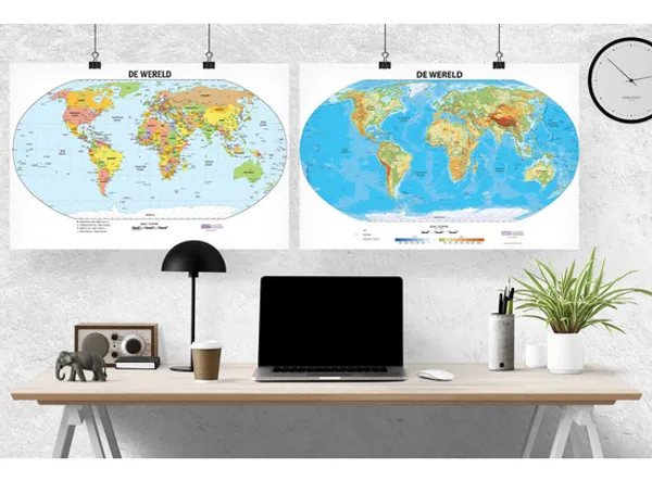 Wereldkaart dubbelzijdig 120x85 cm  (791050)