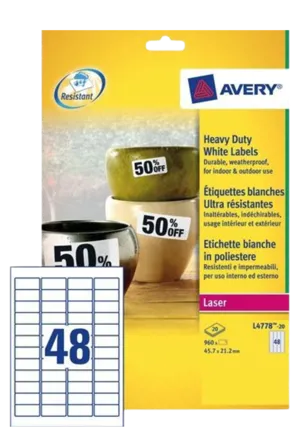 Avery Etiketten polyester 45,7x21,2 mm  (NL341023)