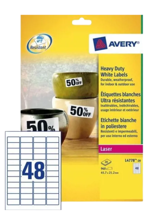 Avery Etiketten polyester 45,7x21,2 mm  (NL341023)